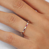 0.6 TCW Round & Baguette Shaped July-Ruby Birthstone Wedding Band