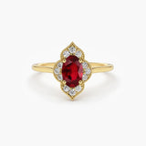 1 CT Oval Cut Cluster Shaped July-Ruby Birthstone Engagement Ring