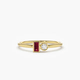 1.5 TCW Round & Baguette Cut Two Stone July-Ruby Birthstone Engagement Ring