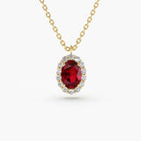 0.8 TCW Oval & Round July-Ruby Birthstone Halo Necklace