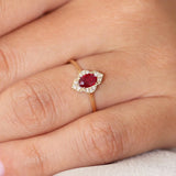 1 CT Oval Cut Cluster Shaped July-Ruby Birthstone Engagement Ring