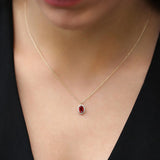 0.8 TCW Oval & Round July-Ruby Birthstone Halo Necklace