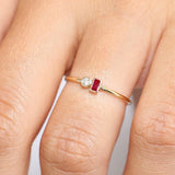 1.5 TCW Round & Baguette Cut Two Stone July-Ruby Birthstone Engagement Ring