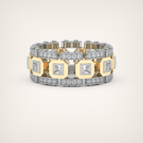 Princess & Round Moissanite Stones Two Tone Moissanite Wedding Band