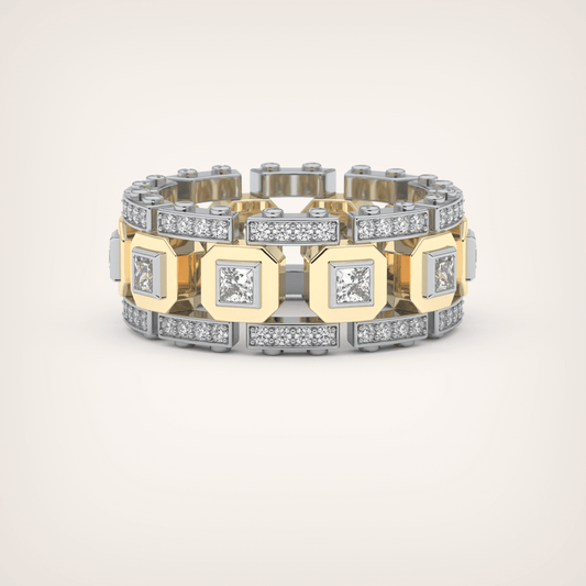 1.2 CT Princess & Round CVD Stones Two Tone Men's Wedding Band