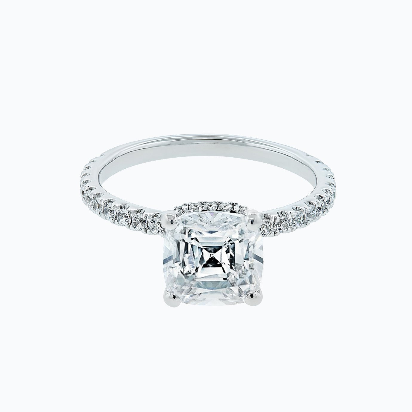 2.0 CT Cushion Shaped Moissanite Hidden Halo Engagement Ring