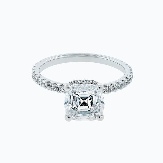 2.0 CT Cushion Shaped Moissanite Hidden Halo Engagement Ring