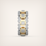 Princess & Round Moissanite Stones Two Tone Moissanite Wedding Band