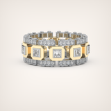 Princess & Round Moissanite Stones Two Tone Moissanite Wedding Band
