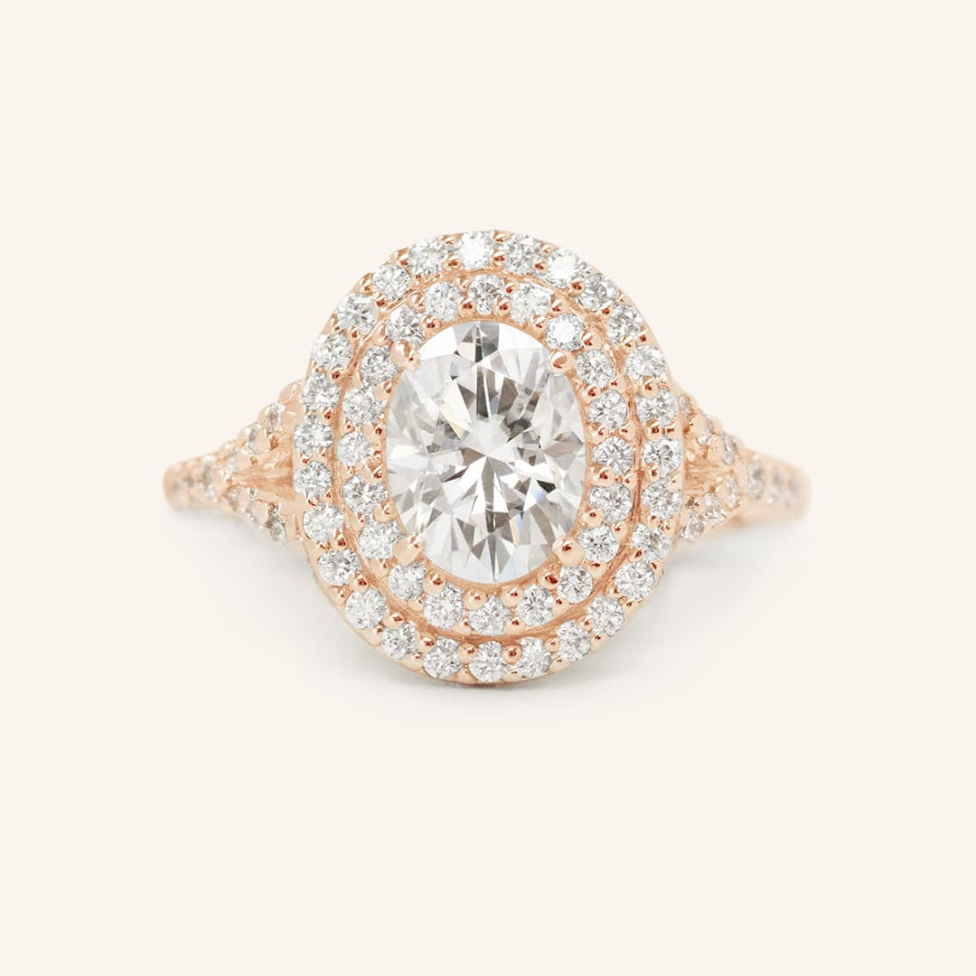 1 CT Oval Cut Double Halo Twisted Pave Lab-Grown Diamond Engagement Ring 2