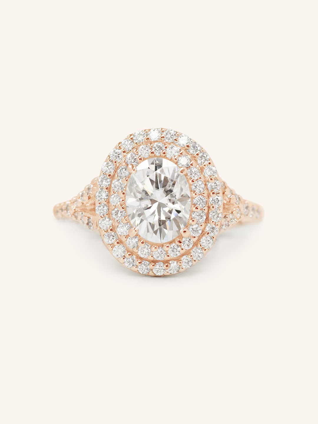 1 CT Oval Cut Double Halo Twisted Pave Lab-Grown Diamond Engagement Ring 2