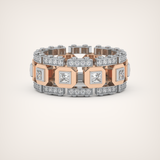 Princess & Round Moissanite Stones Two Tone Moissanite Wedding Band