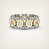 Princess & Round Moissanite Stones Two Tone Moissanite Wedding Band
