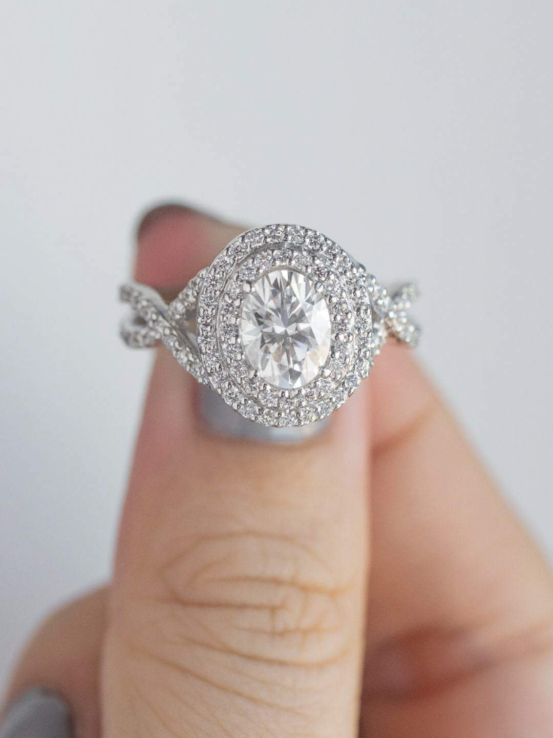 1 CT Oval Cut Double Halo & Twisted Pave Lab-Grown Diamond Engagement Ring 7