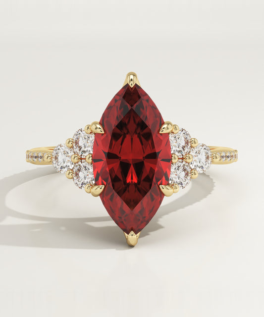 2.5 CT Marquise Cut Cluster Lab-Grown Garnet Gemstone Engagement Ring