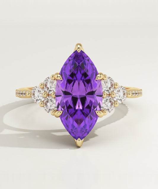 2.5 CT Marquise Cut Cluster Lab-Grown Amethyst Gemstone Engagement Ring