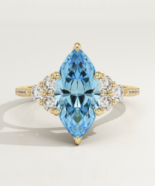 2.5 CT Marquise Cut Cluster Lab-Grown Aquamarine Gemstone Engagement Ring