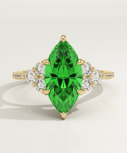 2.5 CT Marquise Cut Cluster Lab-Grown Emerald Gemstone Engagement Ring