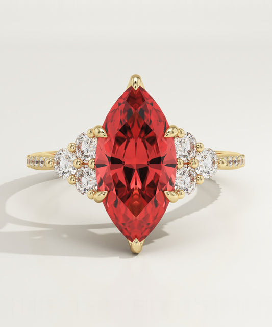 2.5 CT Marquise Cut Cluster Lab-Grown Ruby Gemstone Engagement Ring