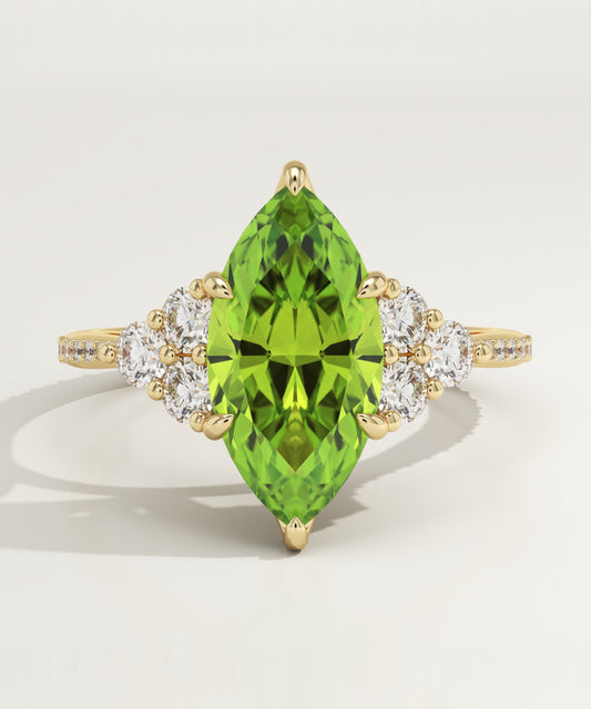 2.5 CT Marquise Cut Cluster Lab-Grown Peridot Gemstone Engagement Ring