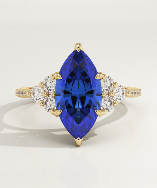 2.5 CT Marquise Cut Cluster Lab-Grown Blue Sapphire Gemstone Engagement Ring