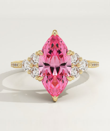 2.5 CT Marquise Cut Cluster Lab-Grown Pink Tourmaline Gemstone Engagement Ring
