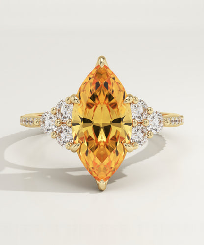 2.5 CT Marquise Cut Cluster Lab-Grown Citrine Gemstone Engagement Ring