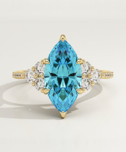 2.5 CT Marquise Cut Cluster Lab-Grown Blue Topaz Gemstone Engagement Ring