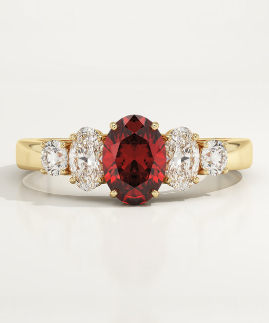 0.17 CT Oval Cut Cluster Lab-Grown Garnet Gemstone Engagement Ring