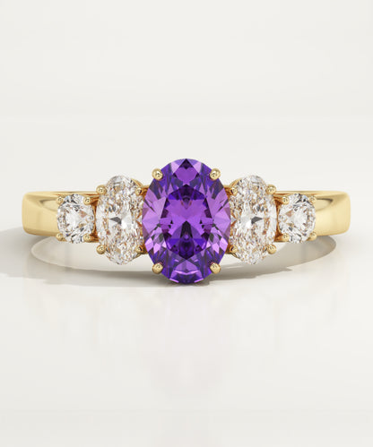 0.63 CT Oval Cut Cluster Lab-Grown Amethyst Gemstone Engagement Ring
