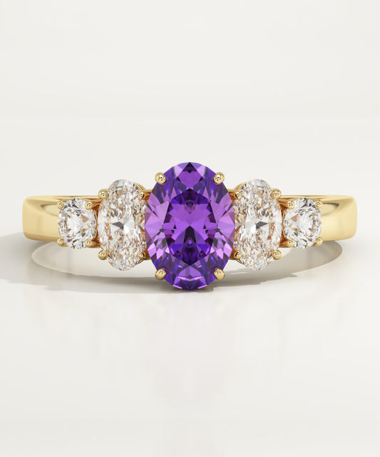 0.17 CT Oval Cut Cluster Lab-Grown Amethyst Gemstone Engagement Ring