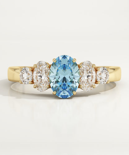 0.17 CT Oval Cut Cluster Lab-Grown Aquamarine Gemstone Engagement Ring