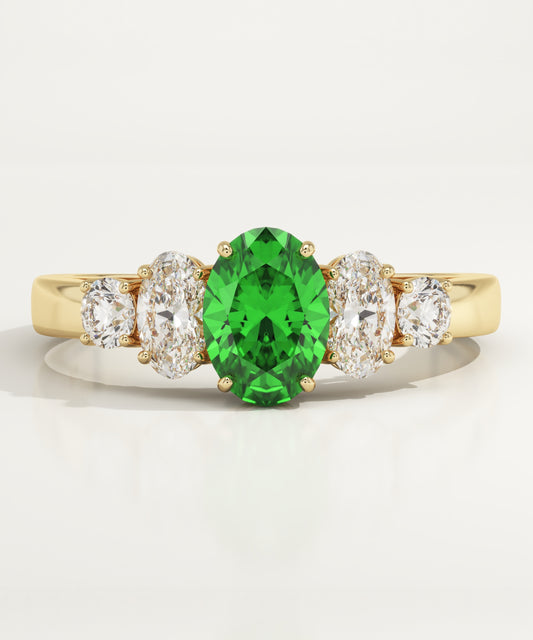 0.17 CT Oval Cut Cluster Lab-Grown Emerald Gemstone Engagement Ring