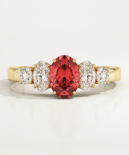 0.63 CT Oval Cut Cluster Lab-Grown Ruby Gemstone Engagement Ring