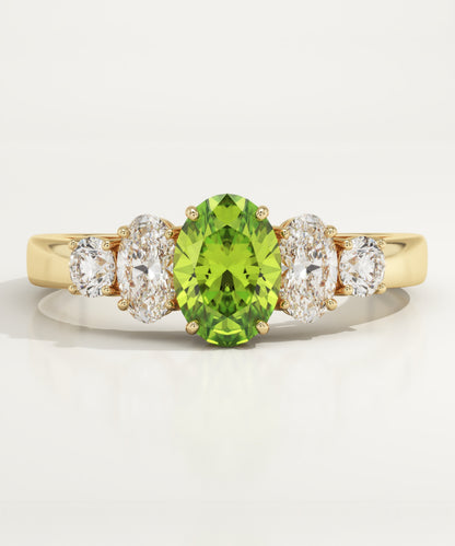 0.63 CT Oval Cut Cluster Lab-Grown Peridot Gemstone Engagement Ring