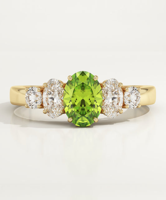 0.17 CT Oval Cut Cluster Lab-Grown Peridot Gemstone Engagement Ring