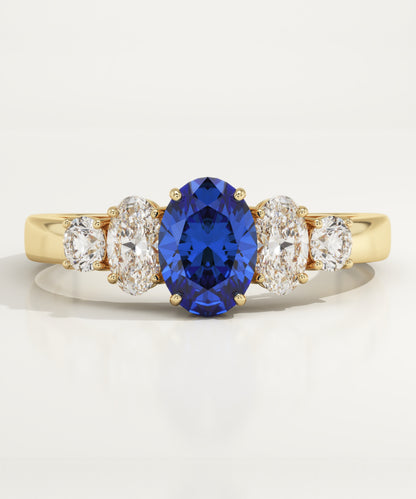0.63 CT Oval Cut Cluster Lab-Grown Sapphire Gemstone Engagement Ring