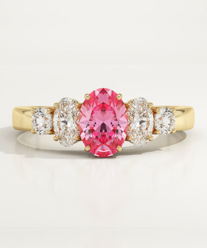 0.17 CT Oval Cut Cluster Lab-Grown Pink Tourmaline Gemstone Engagement Ring