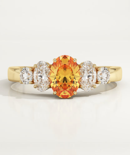0.63 CT Oval Cut Cluster Lab-Grown Citrine Gemstone Engagement Ring