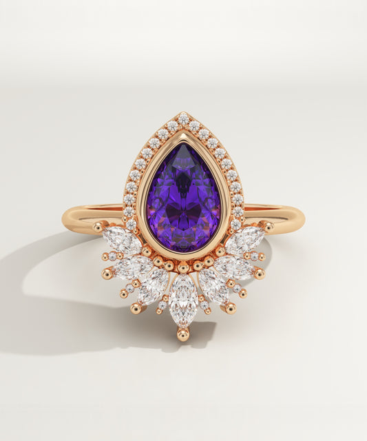 1.55 CT Pear Cut Cluster Lab-Grown Amethyst Gemstone Engagement Ring