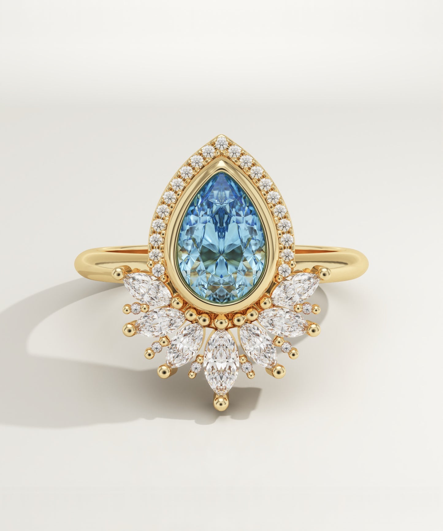 1.55 CT Pear Cut Cluster Lab-Grown Aquamarine Gemstone Engagement Ring