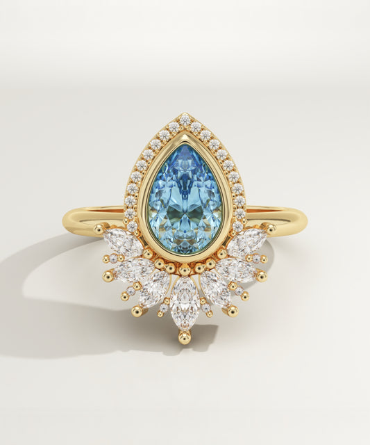 1.55 CT Pear Cut Cluster Lab-Grown Aquamarine Gemstone Engagement Ring
