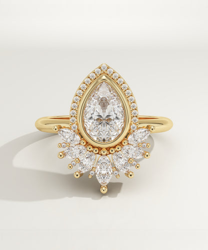 1.55 CT Pear Cut Cluster Lab-Grown Diamond Gemstone Engagement Ring