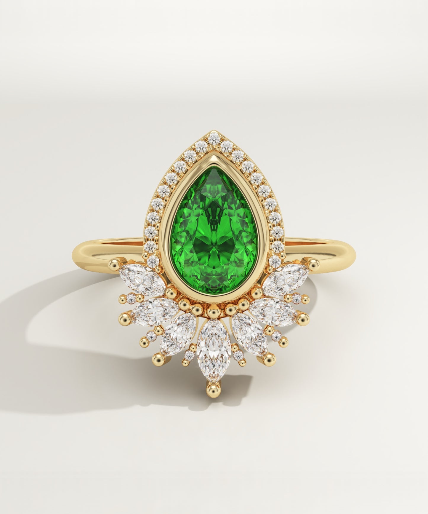 1.55 CT Pear Cut Cluster Lab-Grown Emerald Gemstone Engagement Ring