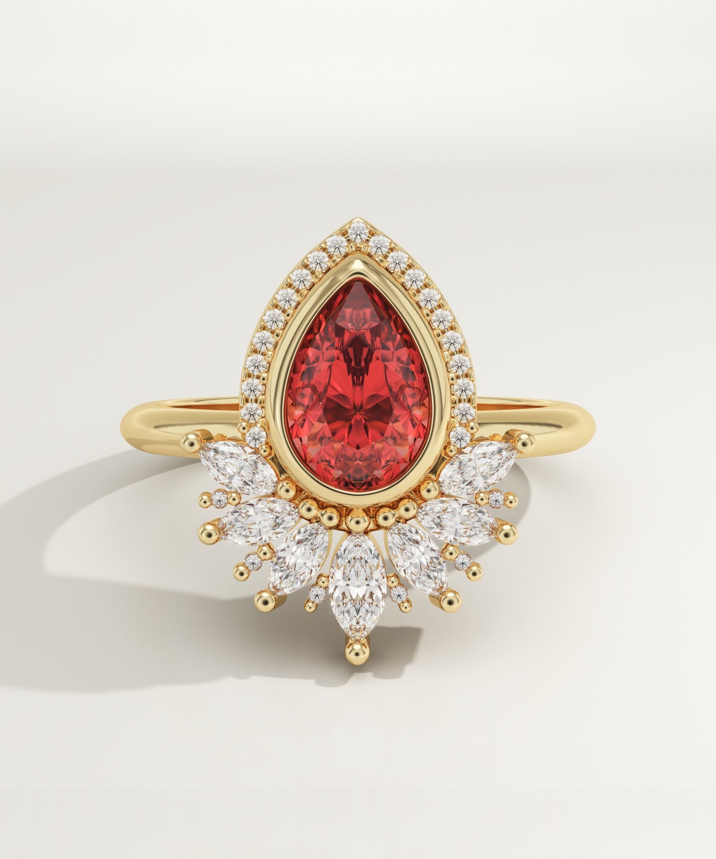 1.55 CT Pear Cut Cluster Lab-Grown Ruby Gemstone Engagement Ring