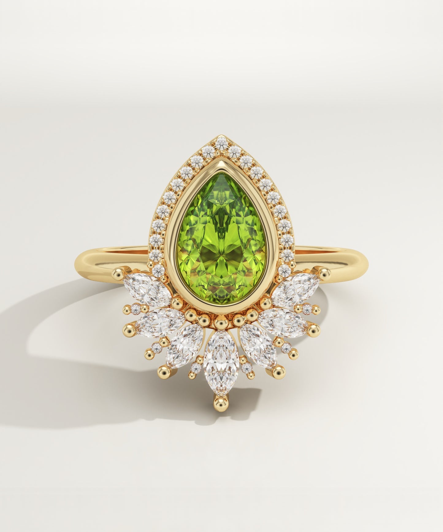 1.55 CT Pear Cut Cluster Lab-Grown Peridot Gemstone Engagement Ring