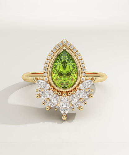 1.55 CT Pear Cut Cluster Lab-Grown Peridot Gemstone Engagement Ring