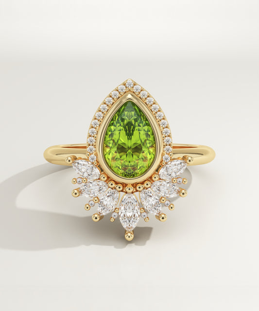 1.55 CT Pear Cut Cluster Lab-Grown Peridot Gemstone Engagement Ring