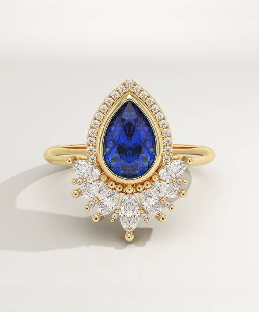 1.55 CT Pear Cut Cluster Lab-Grown Sapphire Gemstone Engagement Ring