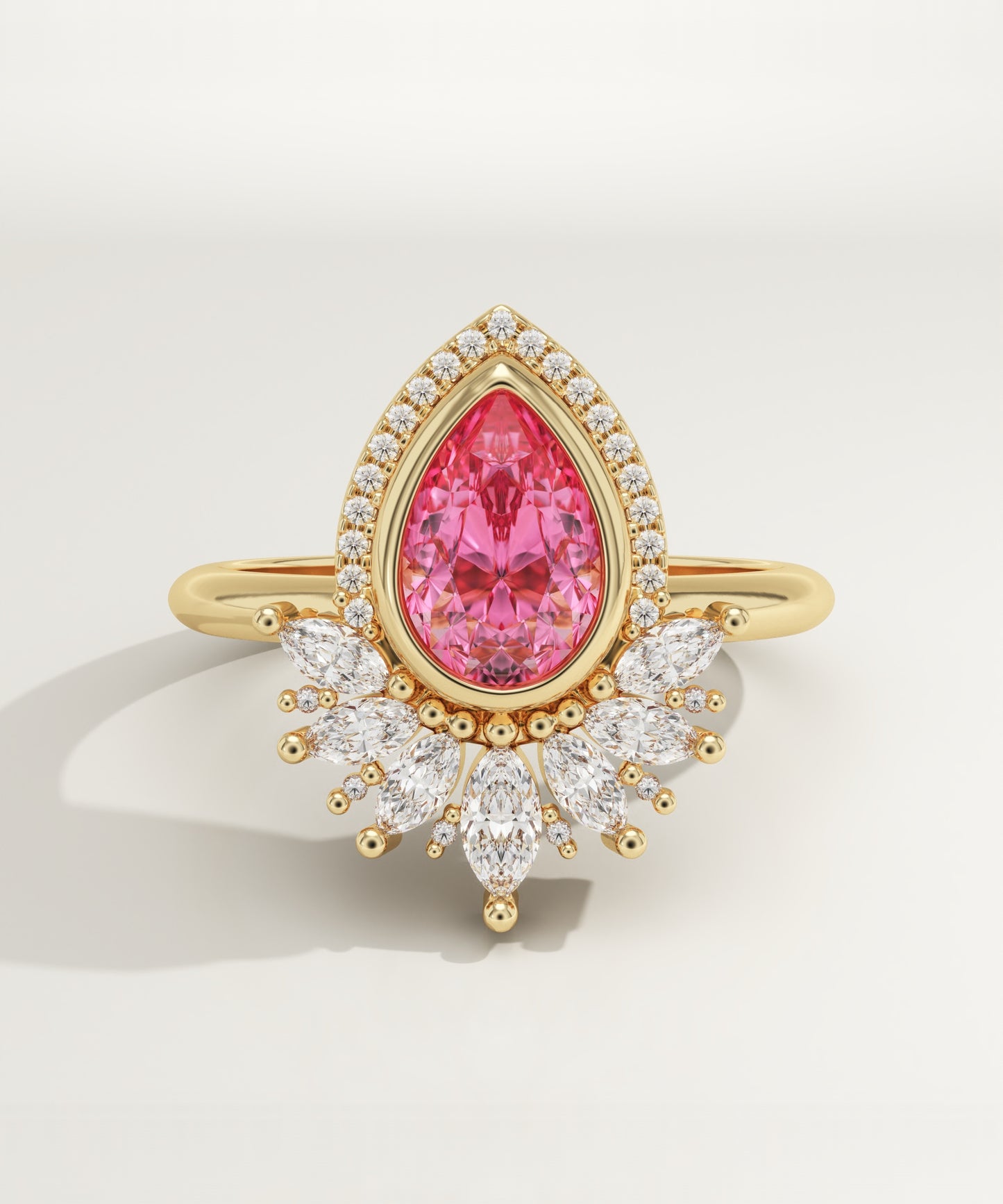 1.55 CT Pear Cut Cluster Lab-Grown Pink Tourmaline Gemstone Engagement Ring